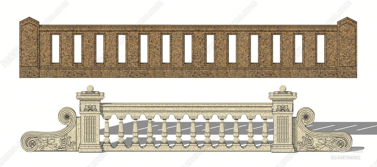 现代石材栏杆SU模型下载【ID:446796392】