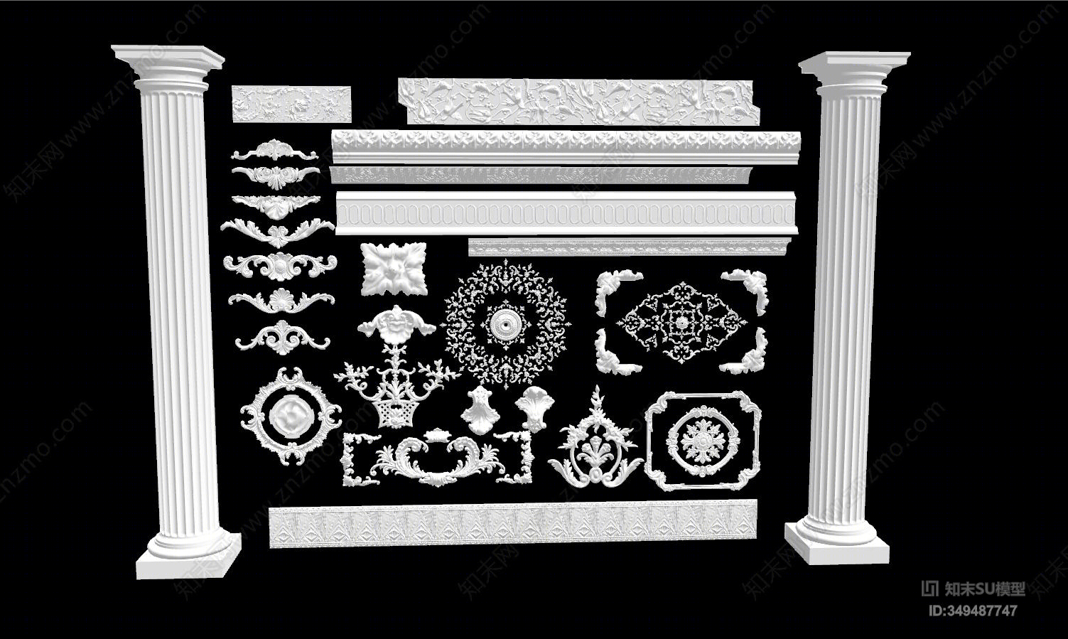 欧式风格罗马柱SU模型下载【ID:349487747】