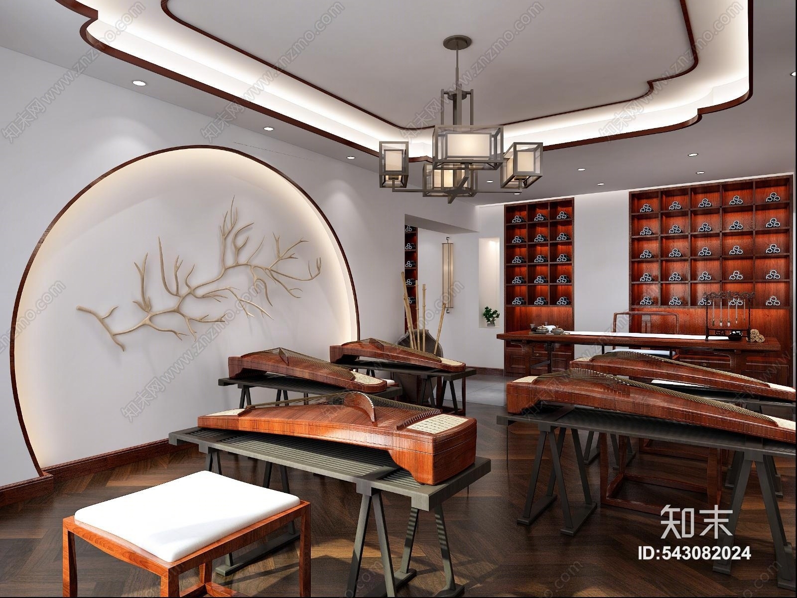 新中式茶室古琴区3D模型下载【ID:543082024】