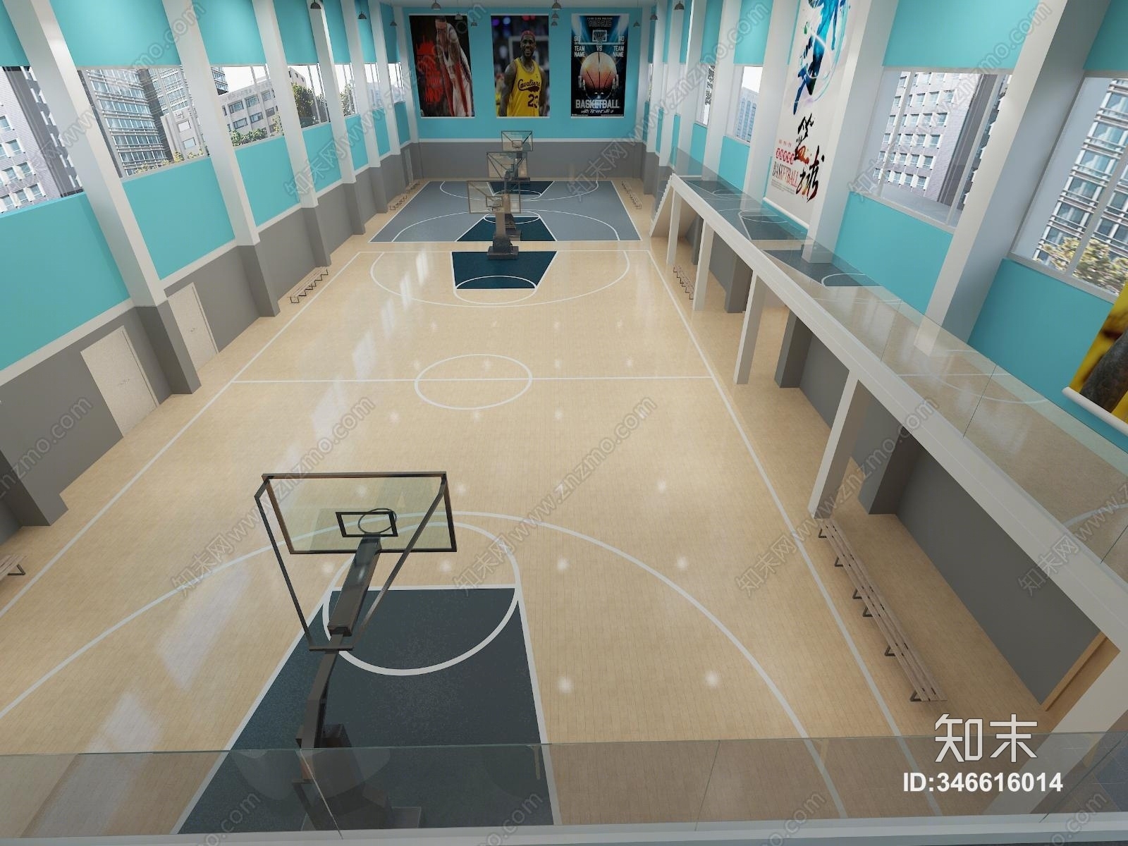 工业风大型篮球场3D模型下载【ID:346616014】
