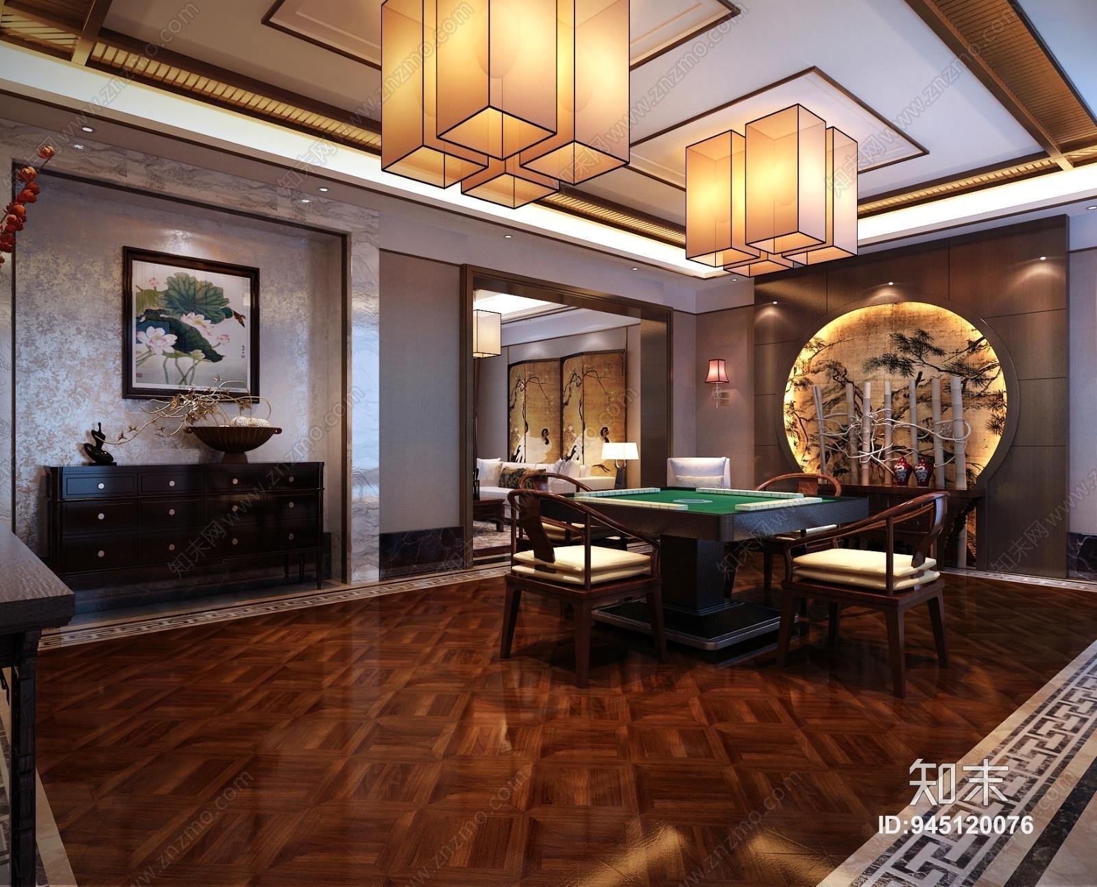 新中式棋牌室3D模型下载【ID:945120076】