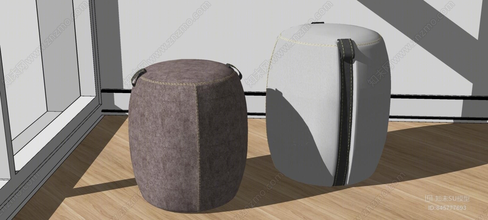 现代简约布艺皮质拉手沙发凳SU模型下载【ID:845777693】