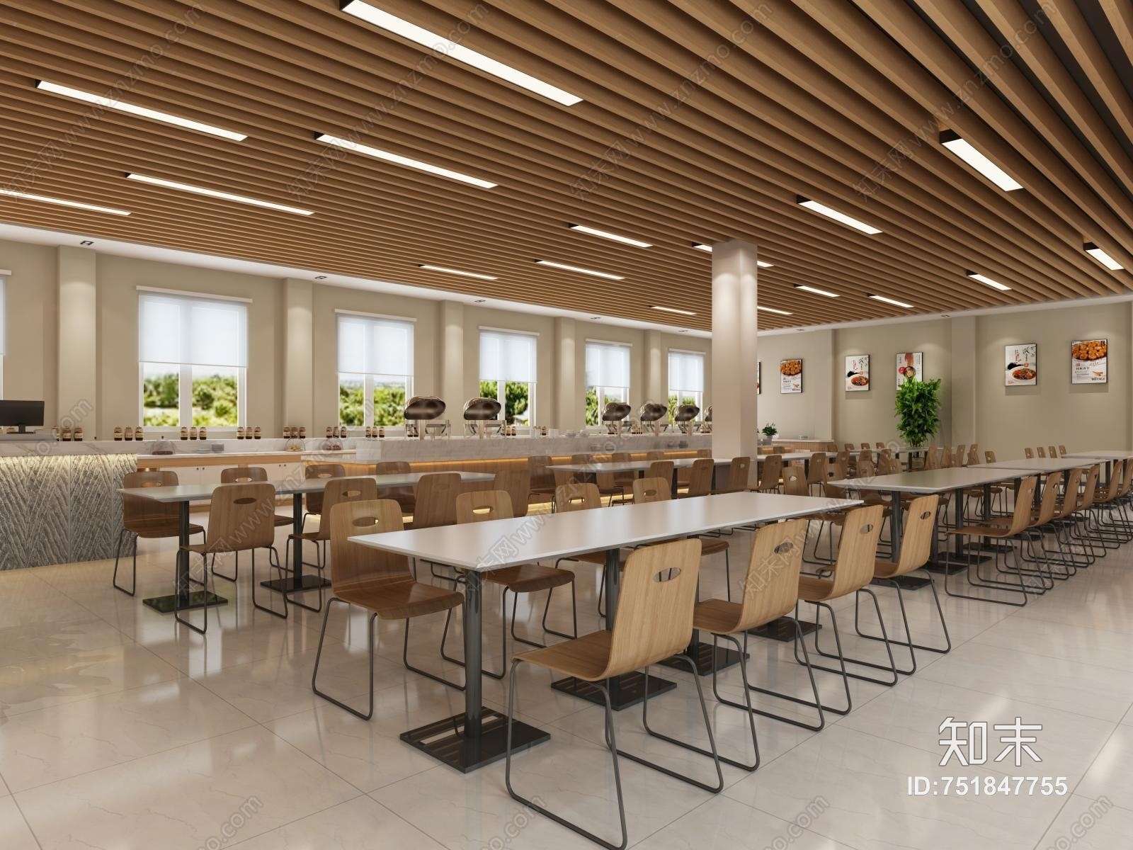 现代大学食堂餐厅3D模型下载【ID:751847755】