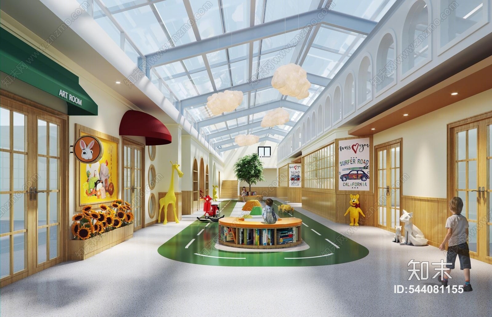 现代幼儿园中庭走道3D模型下载【ID:544081155】