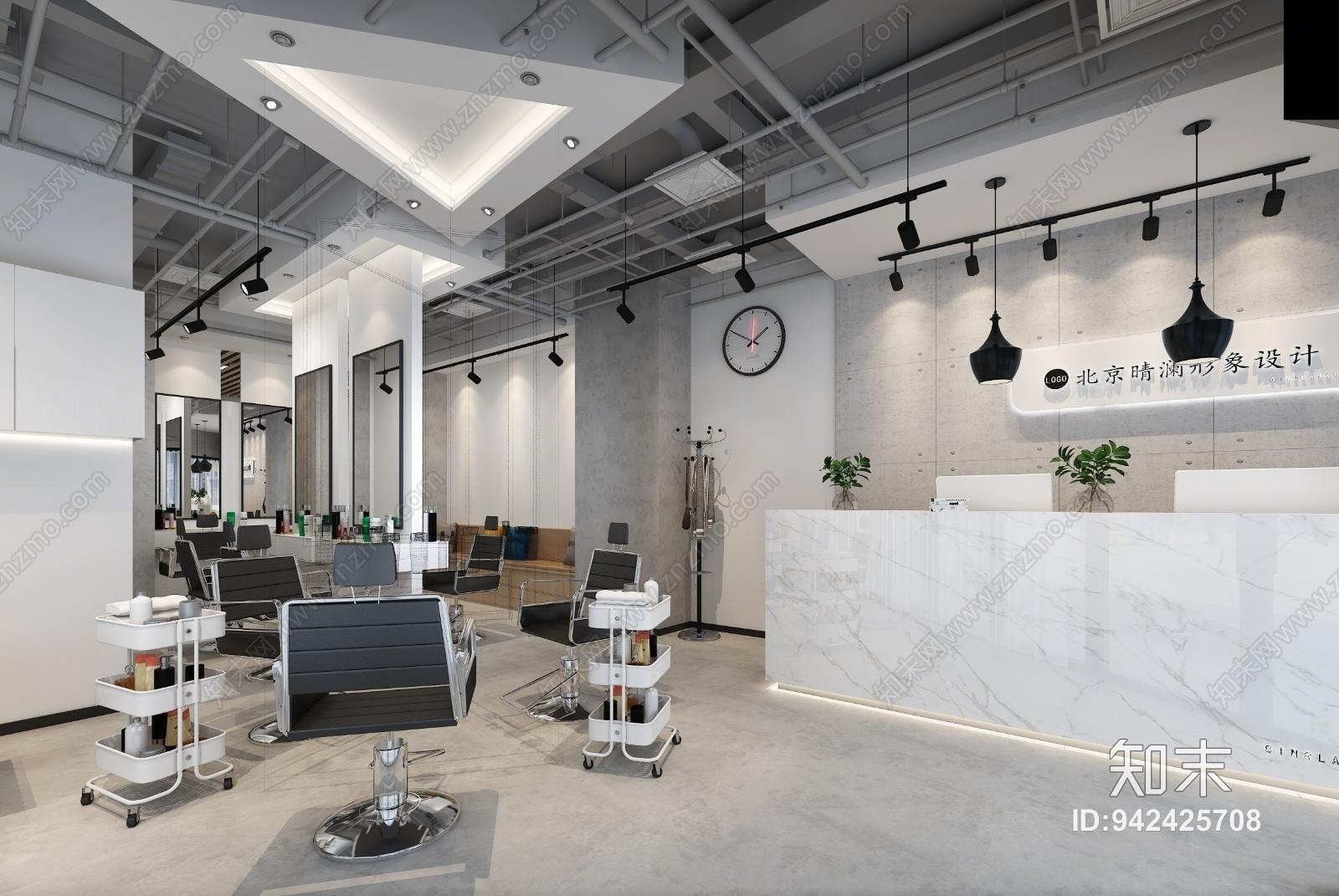极简性冷淡风格理发店3D模型下载【ID:942425708】