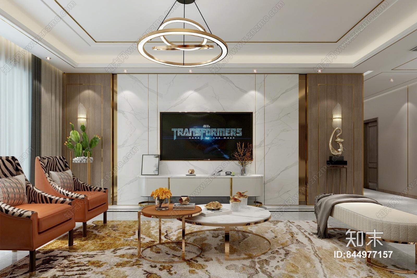 后现代轻奢样板间客厅3D模型下载【ID:844977157】