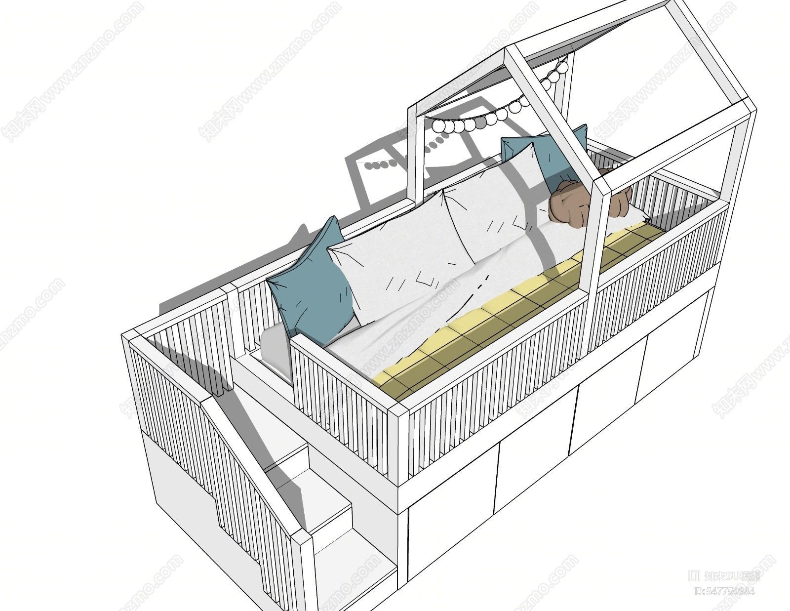 现代儿童床组合SU模型下载【ID:547750384】