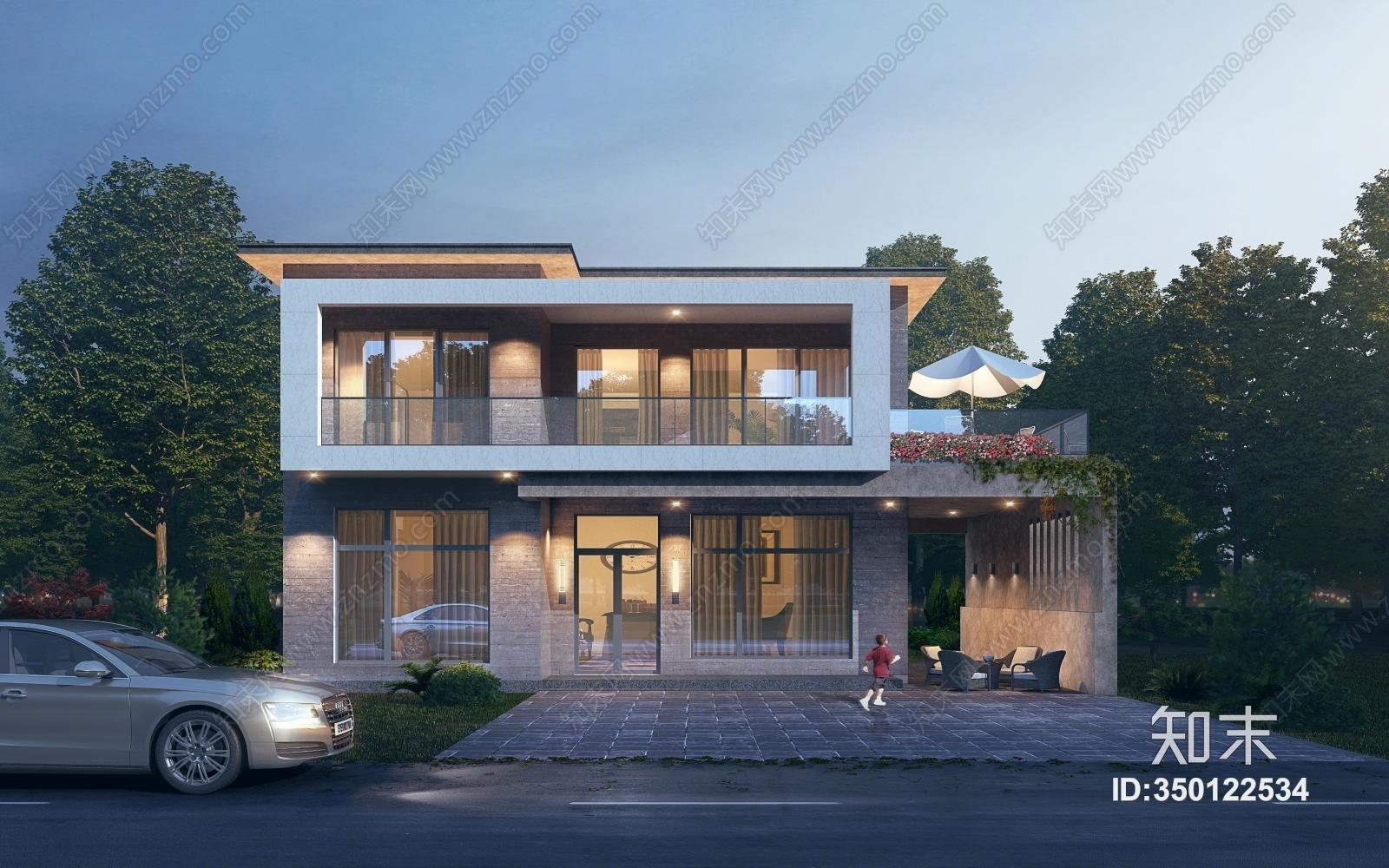 现代风格独栋别墅3D模型下载【ID:350122534】