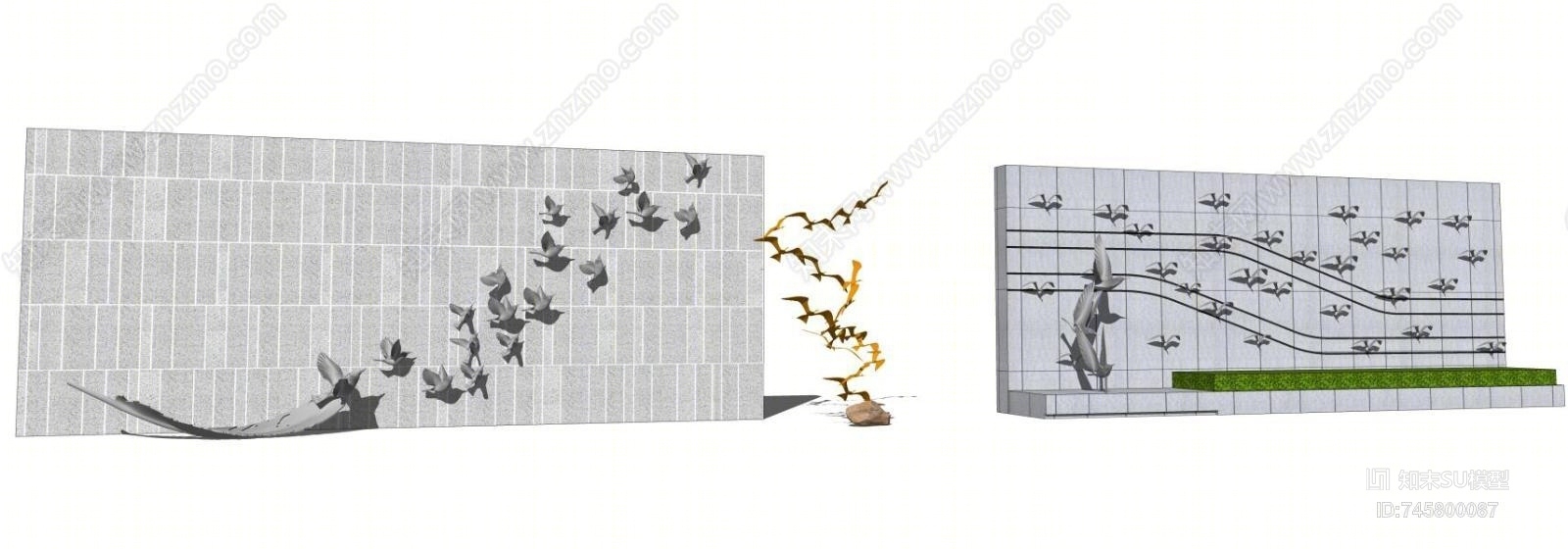 现代飞鸟雕塑SU模型下载【ID:745800087】