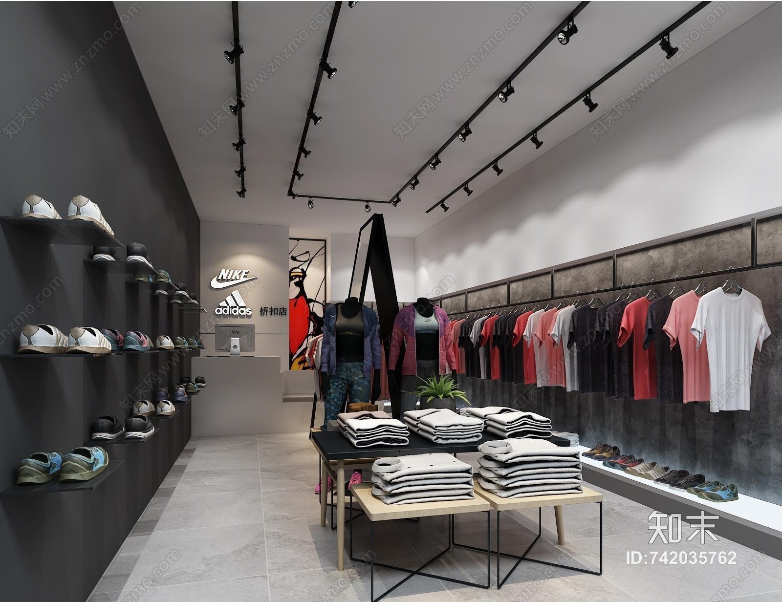 工业风服装鞋子专卖店3D模型下载【ID:742035762】