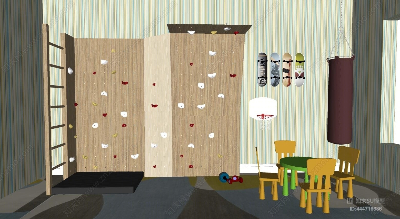 现代儿童攀岩锻炼区SU模型下载【ID:444716686】