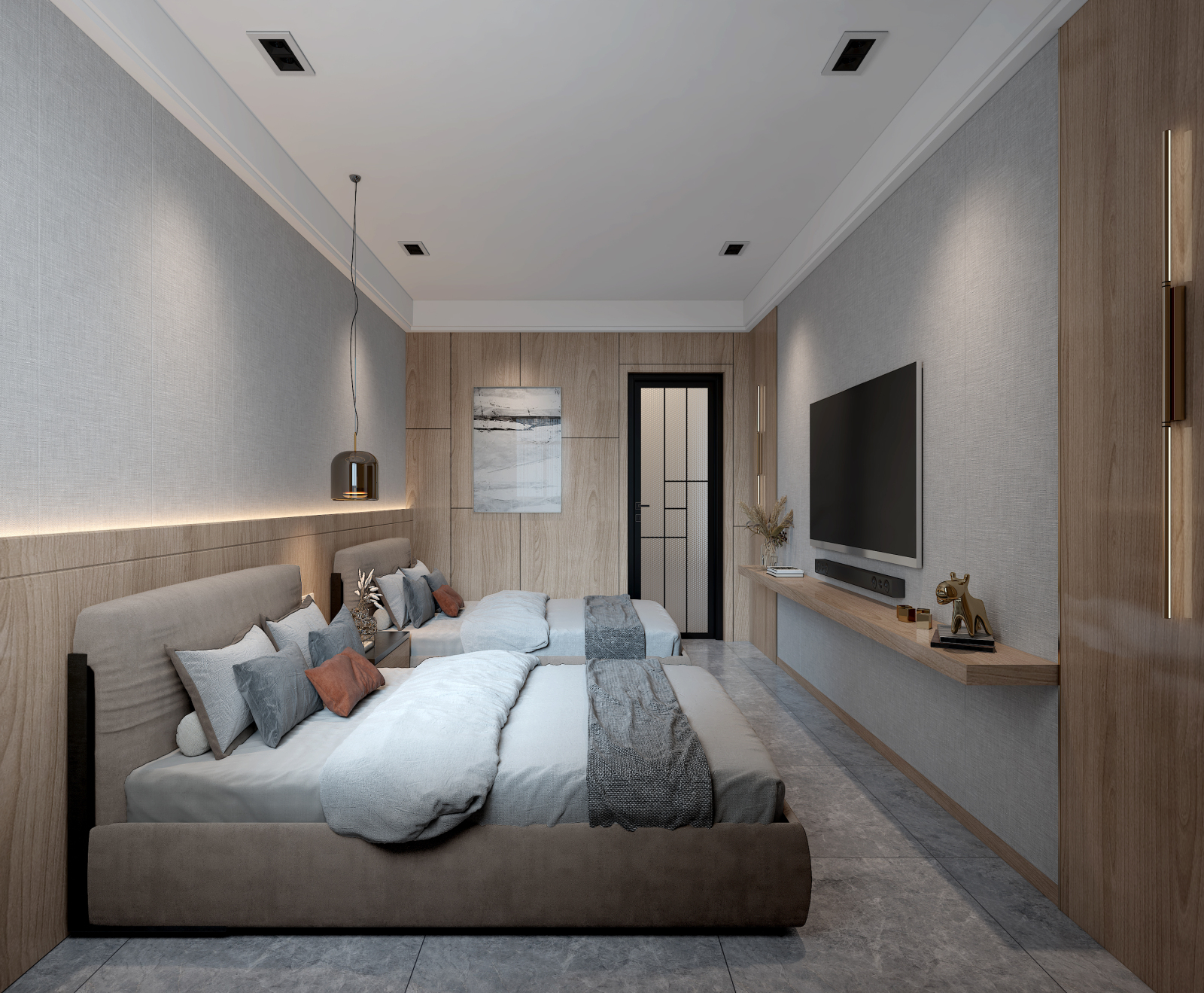 现代酒店客房设计3D模型下载【ID:1125541345】_【知末效果图】