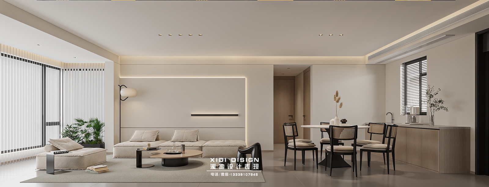 现代极简奶油风平层设计3D模型下载【ID:1141839476】_【知末效果图】