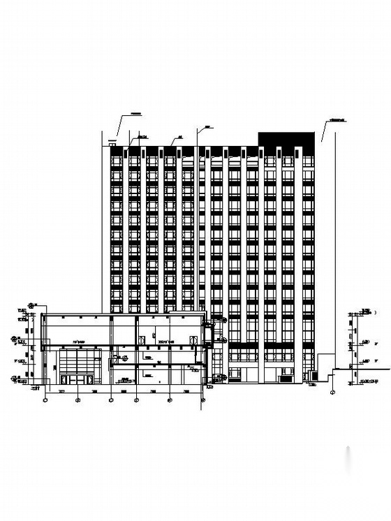 [大连]15层现代风格商务酒店建筑设计施工图（经典方案）cad施工图下载【ID:167938134】
