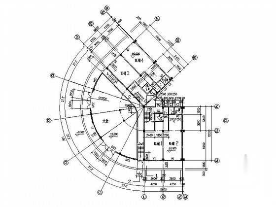 某六层扇形商业综合楼建筑施工图cad施工图下载【ID:167500126】