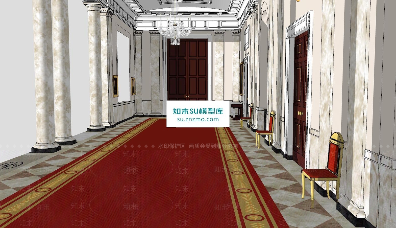 欧式酒店走廊SU模型下载【ID:169508217】