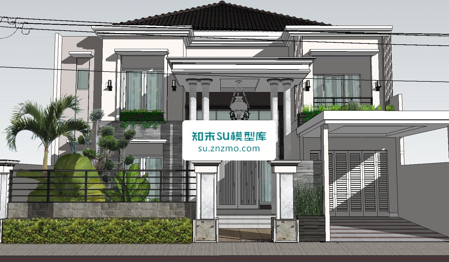 超精细欧式别墅建筑模型SU模型下载【ID:148476175】