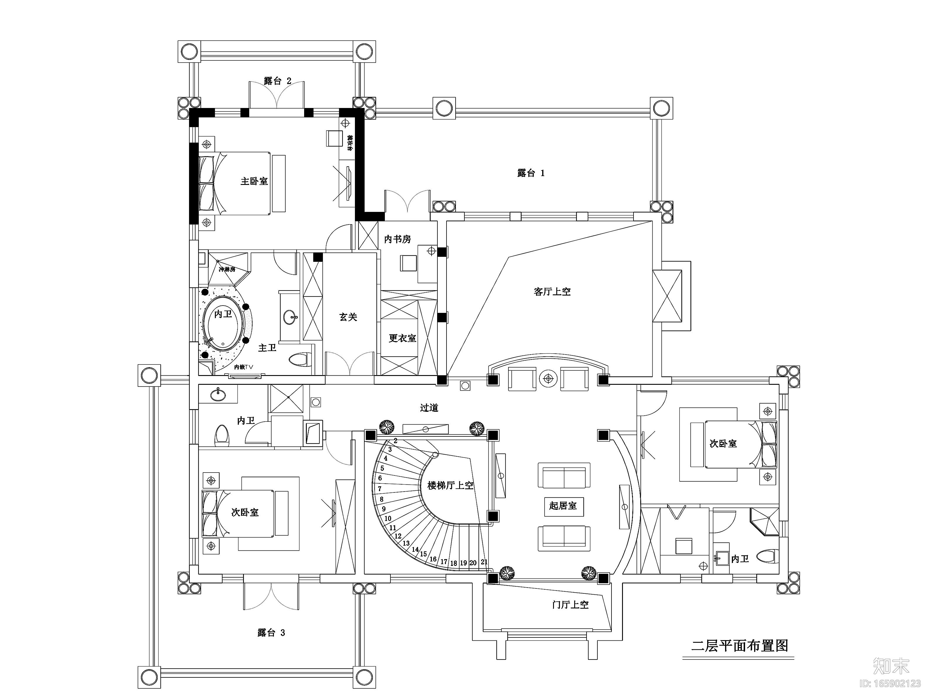 500平欧式风格独立别墅装修施工图+效果图cad施工图下载【ID:165902123】