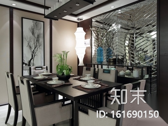 [福州]淡雅中式风格三居室样板间装修图（含实景）cad施工图下载【ID:161690150】