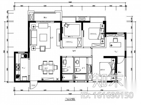 [福州]淡雅中式风格三居室样板间装修图（含实景）cad施工图下载【ID:161690150】