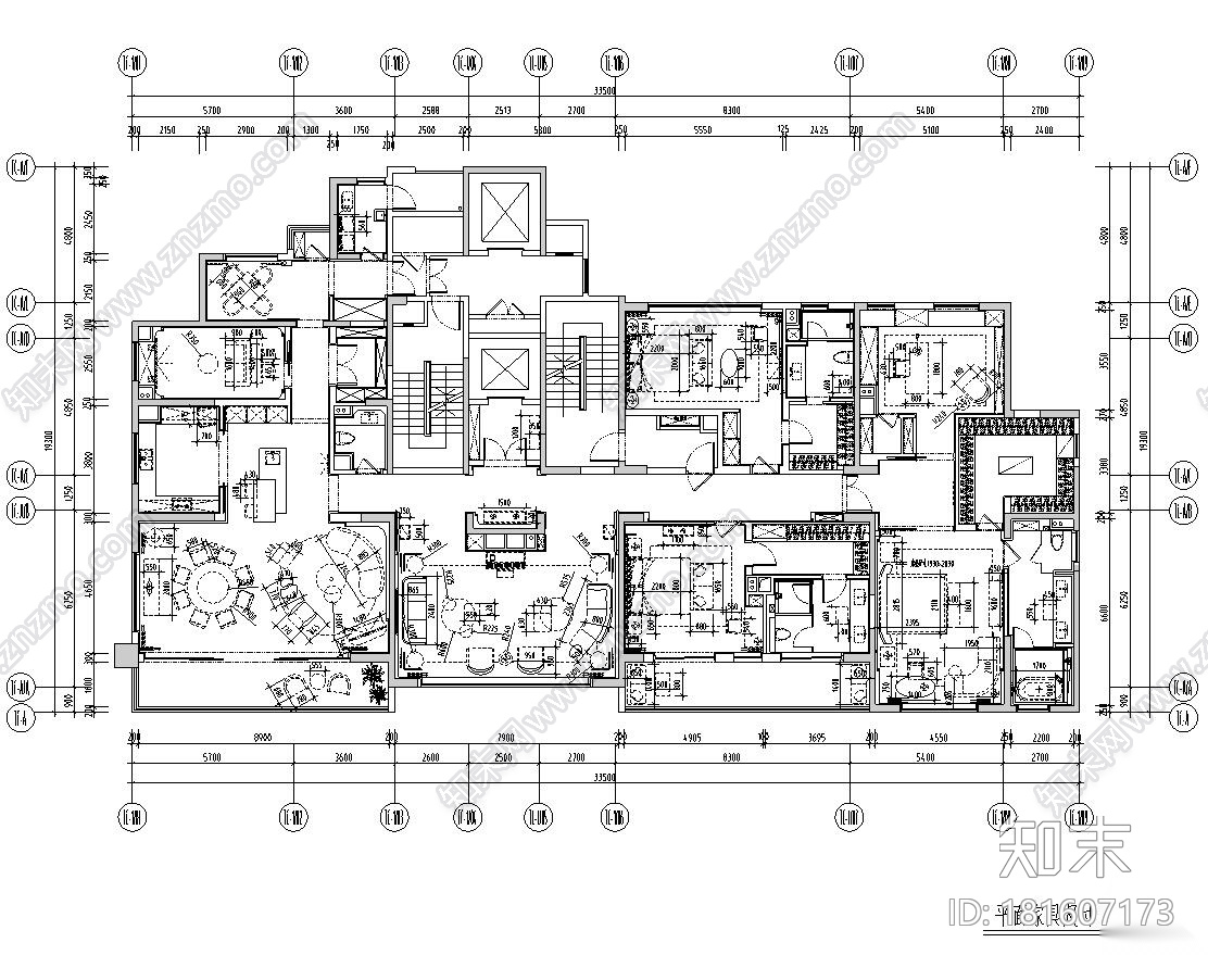 湖北天地云廷515M²大平层私宅装修施工图cad施工图下载【ID:181607173】