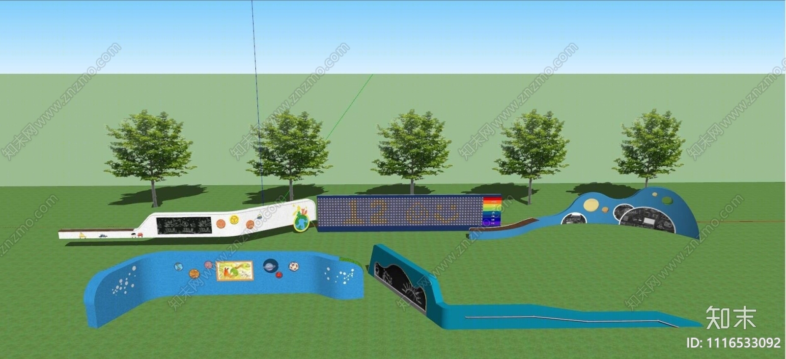 现代户外儿童乐园景墙SU模型下载【ID:1116533092】