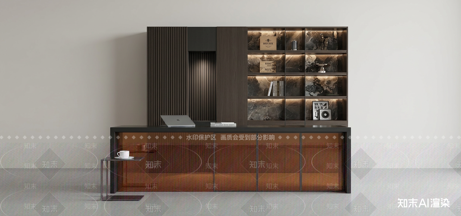 现代书柜3D模型渲染效果图