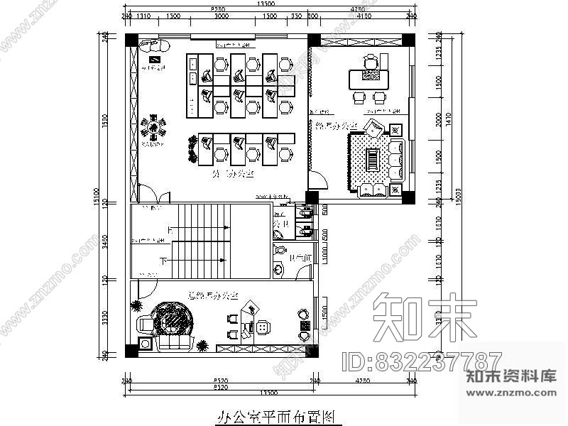 某公司办公室平面图cad施工图下载【ID:832237787】