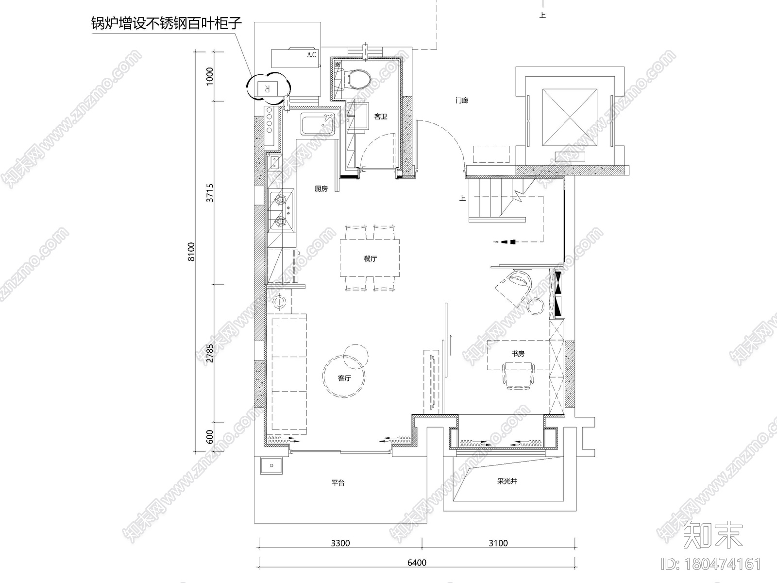 [上海]84㎡下叠二层二居室家装样板间施工图施工图下载【ID:180474161】