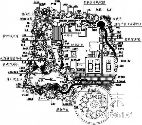 [广东]某高级住宅区别墅庭院景观设计方案cad施工图下载【ID:166186131】