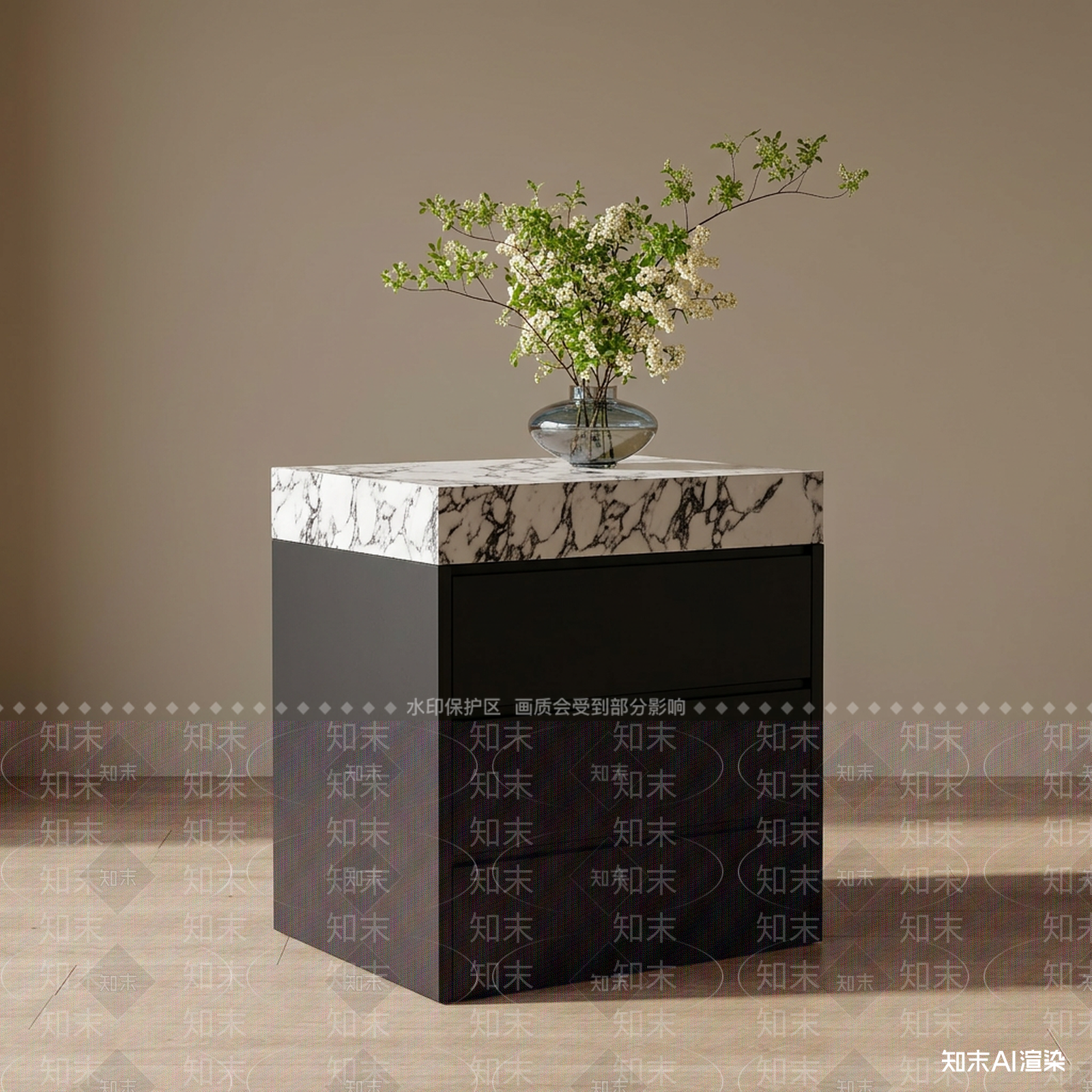 意式床头柜3D模型渲染效果图