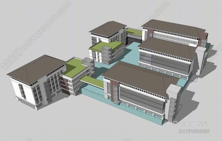 新中式学校SU模型下载【ID:131624080】