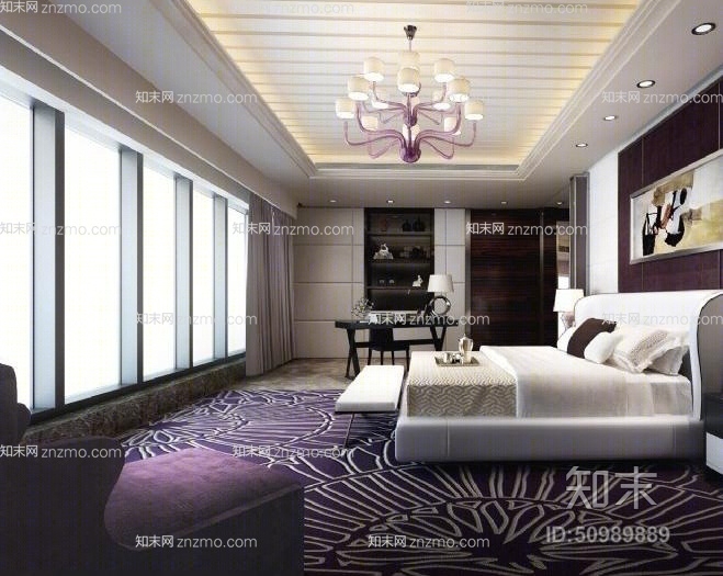 梁志天设计现代紫色玻璃吊灯3D模型下载【ID:50989889】