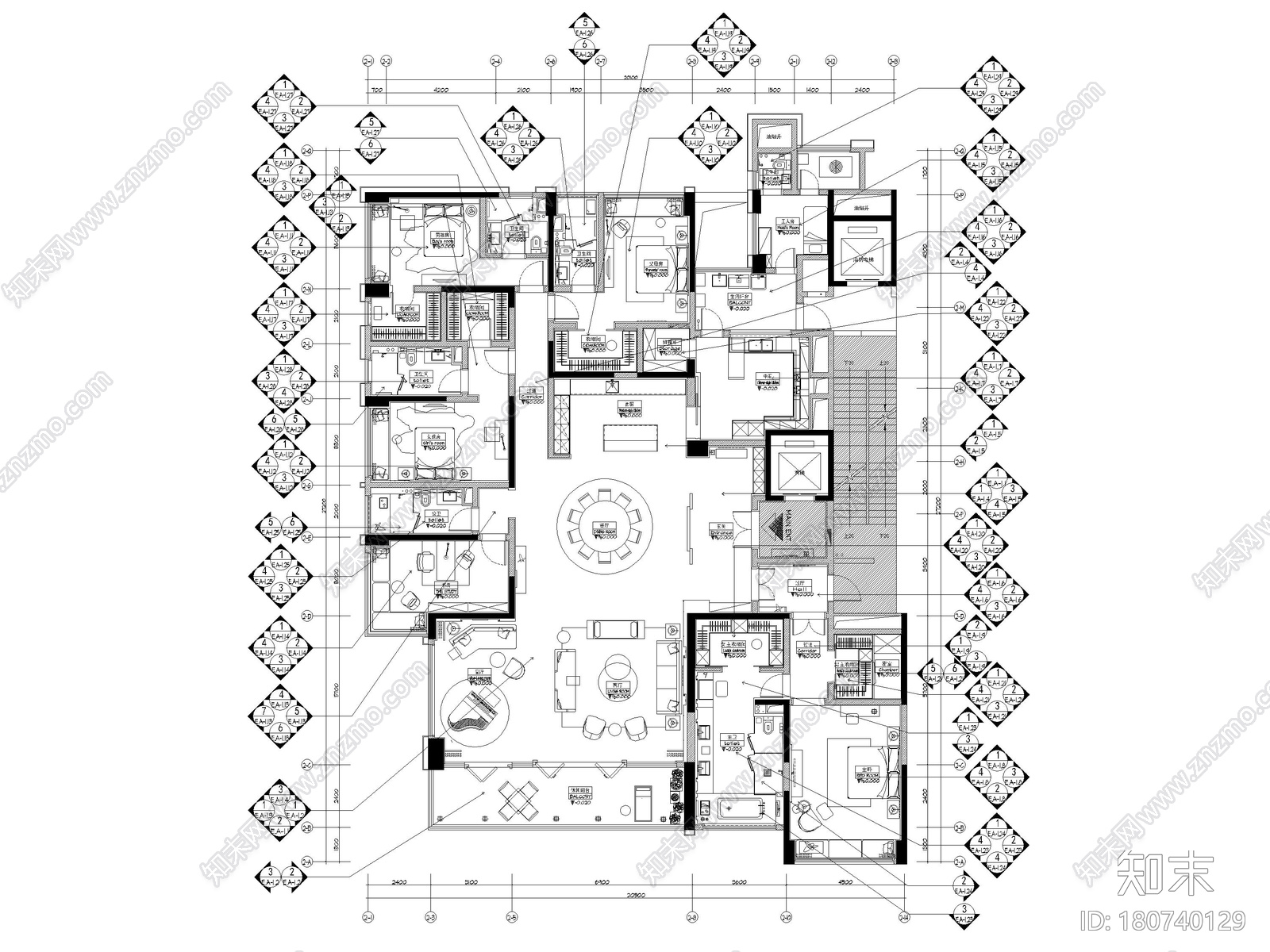 [重庆]新中式四居豪宅样板间装修设计施工图cad施工图下载【ID:180740129】