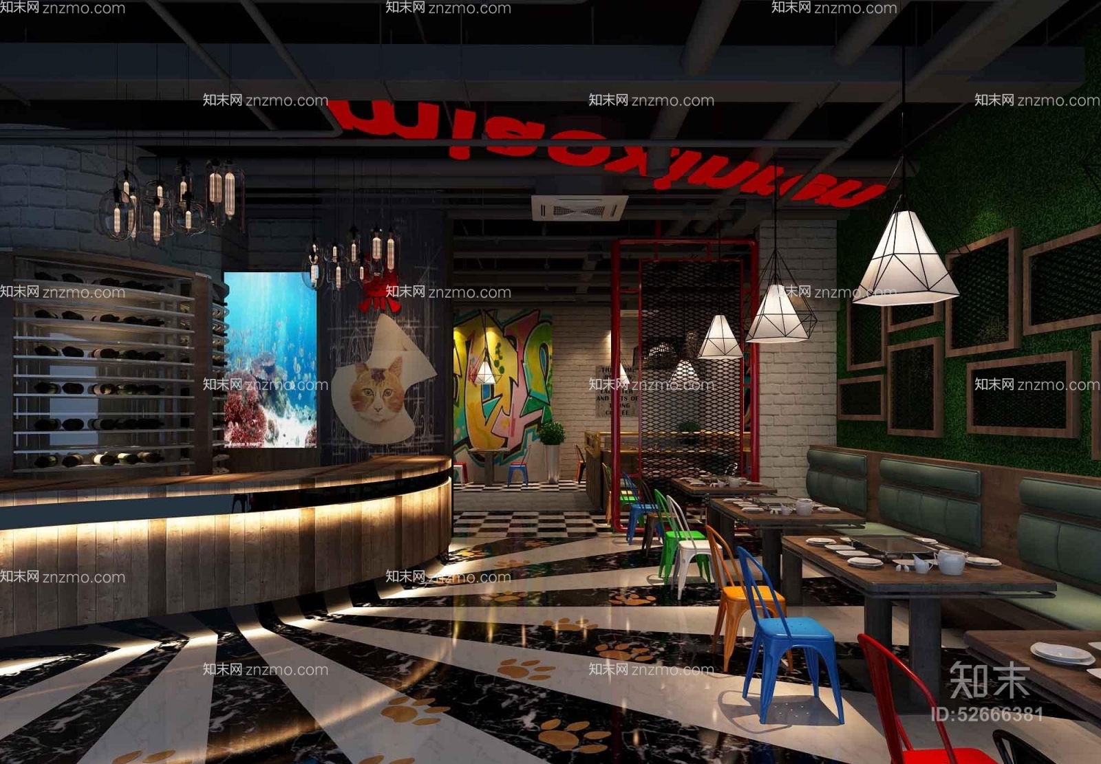 工业风黑色铁艺吊灯3D模型下载【ID:52666381】