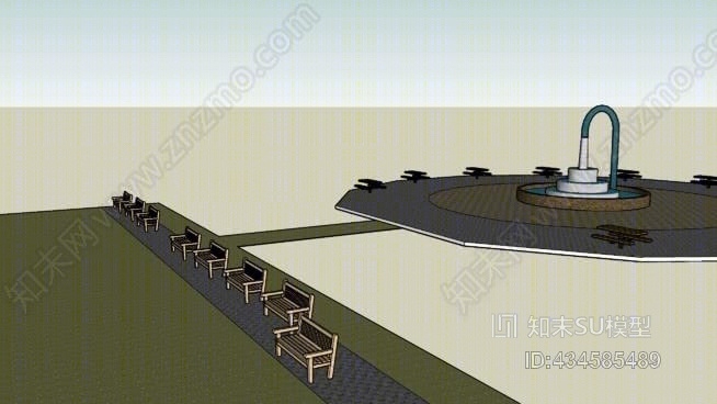 带喷泉的绿色公园SU模型下载【ID:434585489】