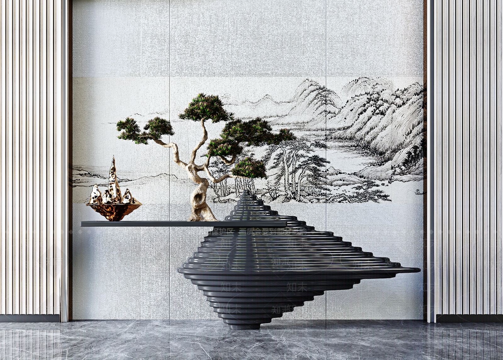 新中式端景条案3D模型下载【ID:198956215】