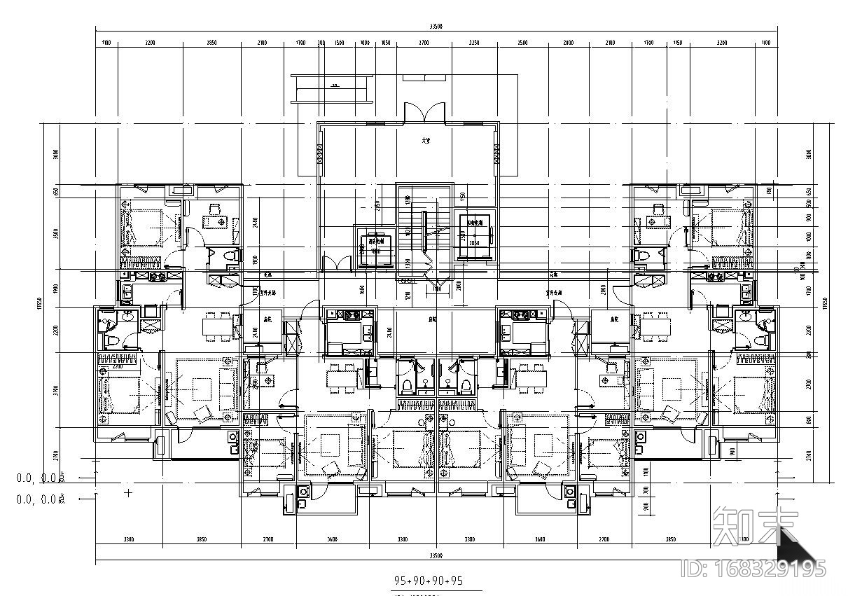 高层户型图-34种楼栋组合户型施工图下载【ID:168329195】