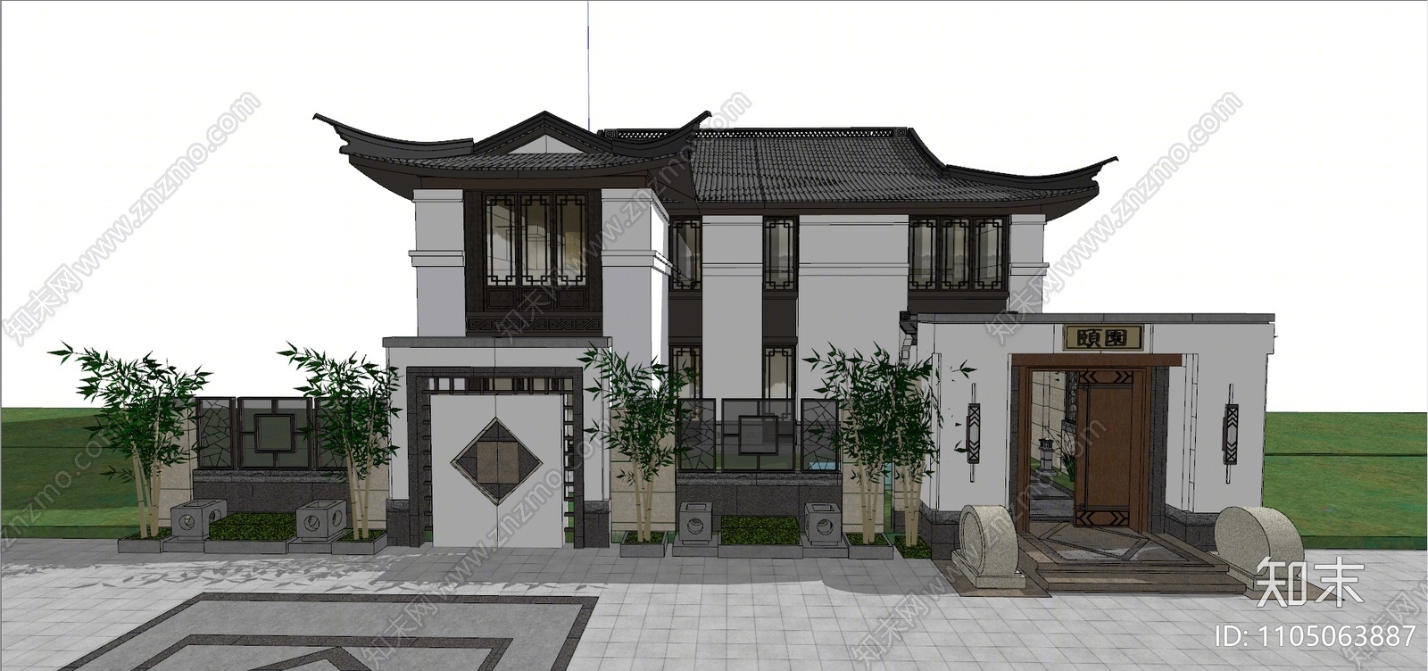 新中式独栋别墅SU模型下载【ID:1105063887】