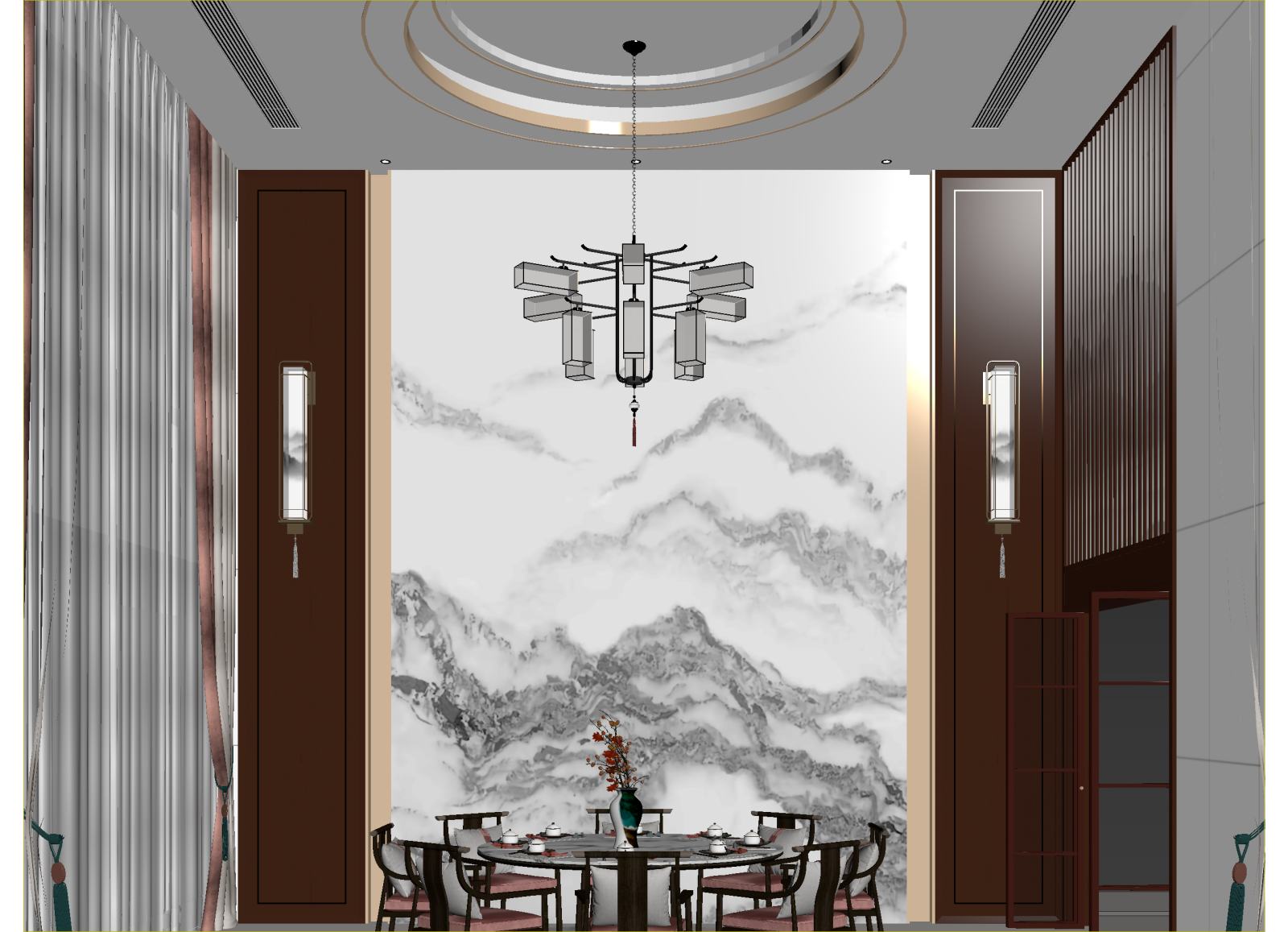 新中式中餐厅3D模型下载【ID:1213883783】