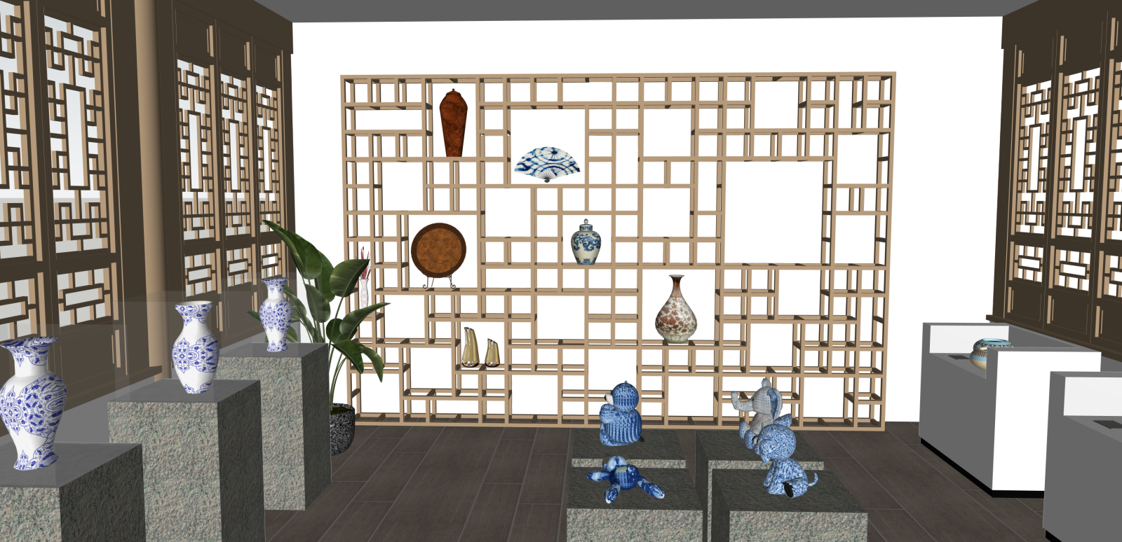 新中式其他店铺SU模型下载【ID:1215995177】