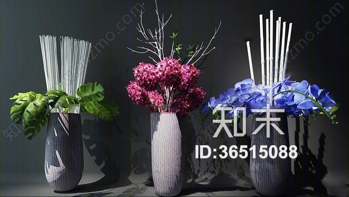 现代陶瓷花瓶兰花插花组合3D模型下载【ID:36515088】