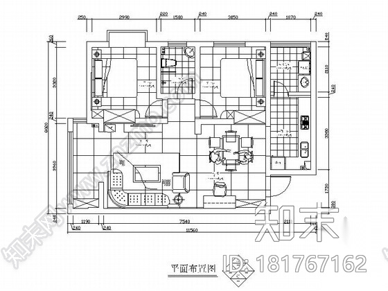 [湖南]某时尚经典两室两厅装修图cad施工图下载【ID:181767162】