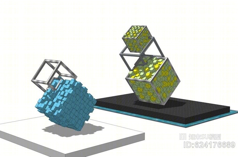 方形叠加雕塑SU模型下载【ID:624176689】