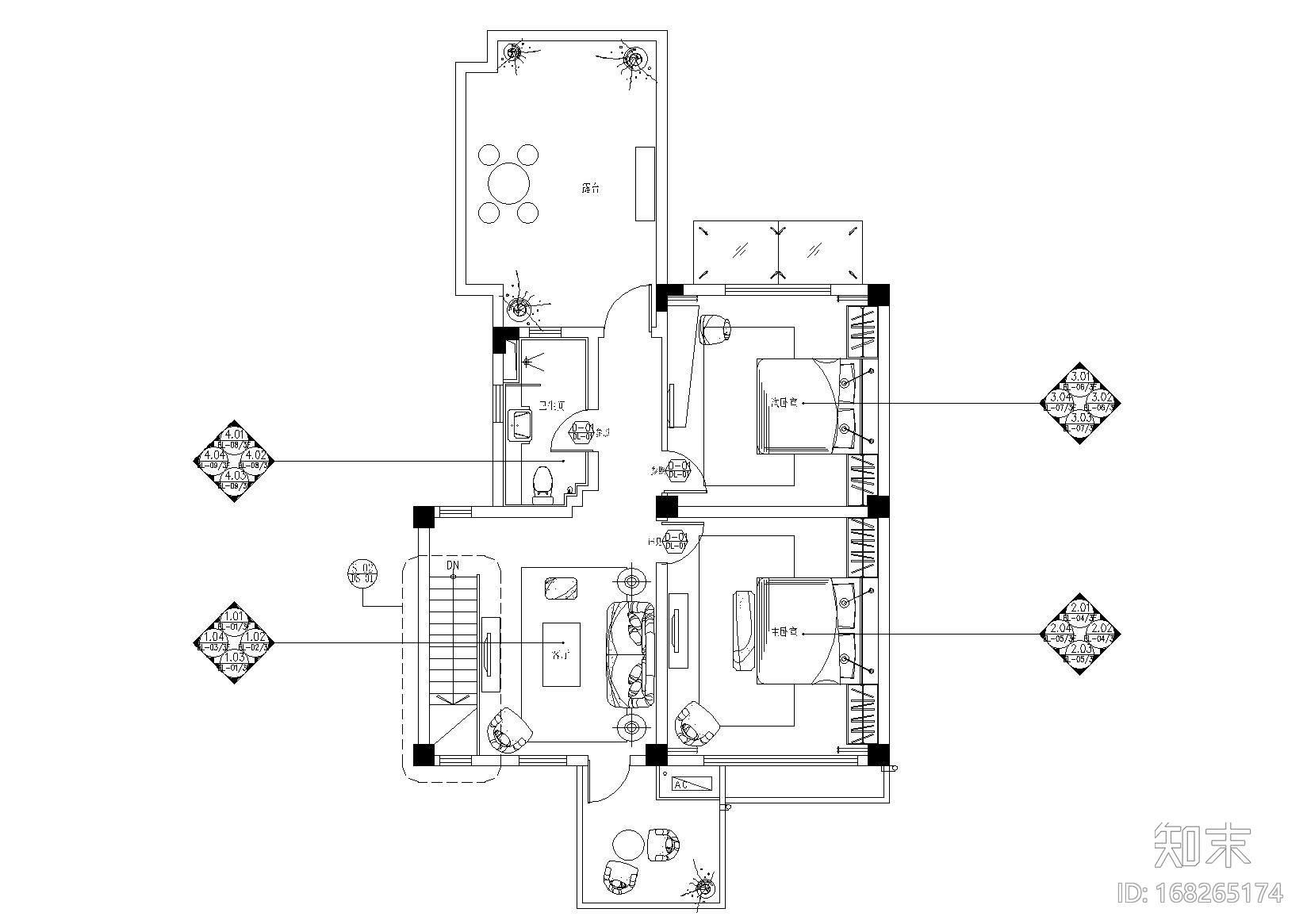 [云南]高文安-大理王宫别院上叠户型施工图cad施工图下载【ID:168265174】