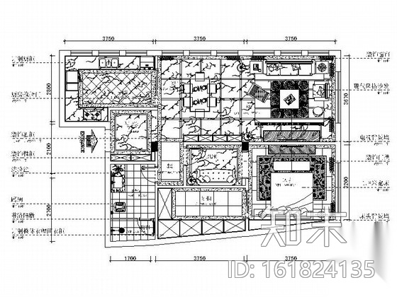 [重庆]恬静黑白灰200平现代风格三居室室内装修施工图（...cad施工图下载【ID:161824135】