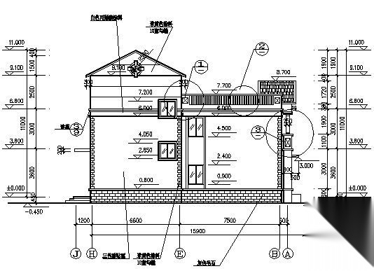 某三层别墅建筑施工图cad施工图下载【ID:149923127】