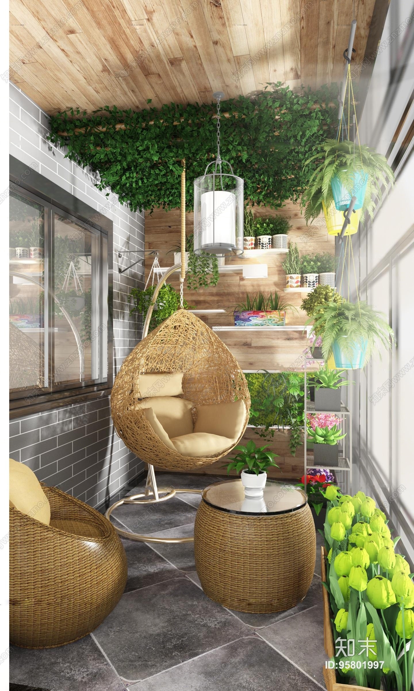 现代阳台藤编吊椅3D模型下载【ID:95801997】