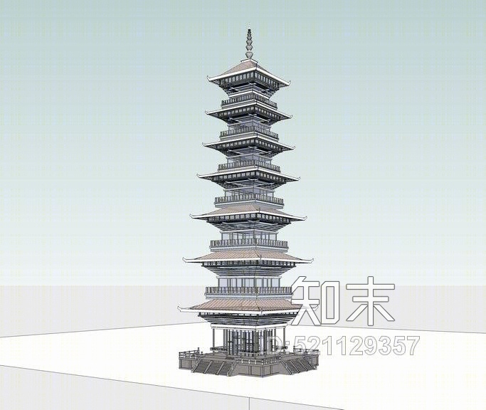 中式塔楼SU模型下载【ID:521129357】
