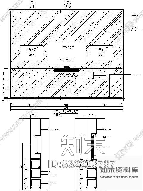 图块/节点电视墙节点大样cad施工图下载【ID:832223787】